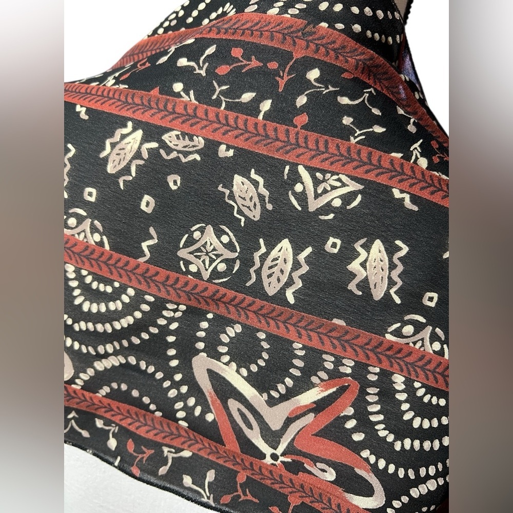 Elegant Black and Burnt Orange Patterned Scarf, approx. 10.5”x58” - Picture 8 of 10
